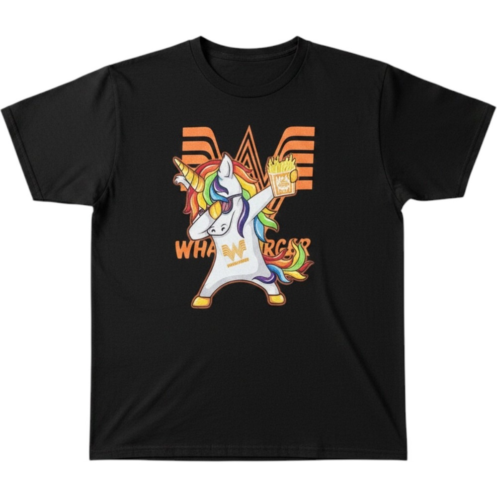 Hanes T-Shirt Black Rainbow Dabbing Unicorn Whataburger Graphic Mens XL